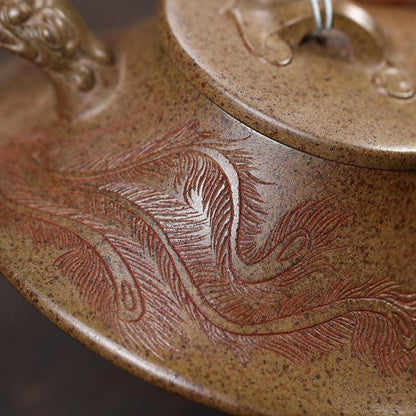 Auspicious Dragon Ladle Yixing Teapot - Cloud Mist Agarwood Clay 180ml
