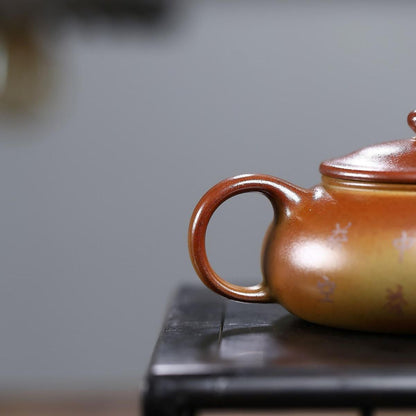 Yixing Purple Clay Teapot "Cold River" 200ml - Fire Cloud Firing with Clay Painting