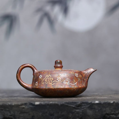 Dunhuang Flying Apsaras Curved Teapot - Wood-Fired Duanni Clay 240ml by Master Artisan