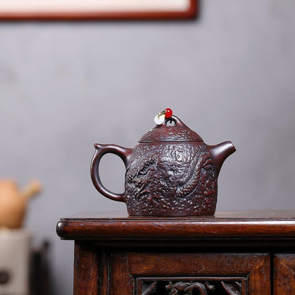 Yin Long Qin Quan Yixing Teapot | Raw Tie Xue Hong Sha Iron-Red Clay | Handcrafted 260ml