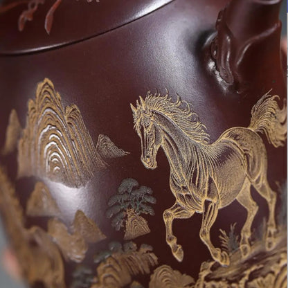 Yixing Purple Clay Teapot "Immediate Success" 280ml - Hand-Painted Stone Red Clay