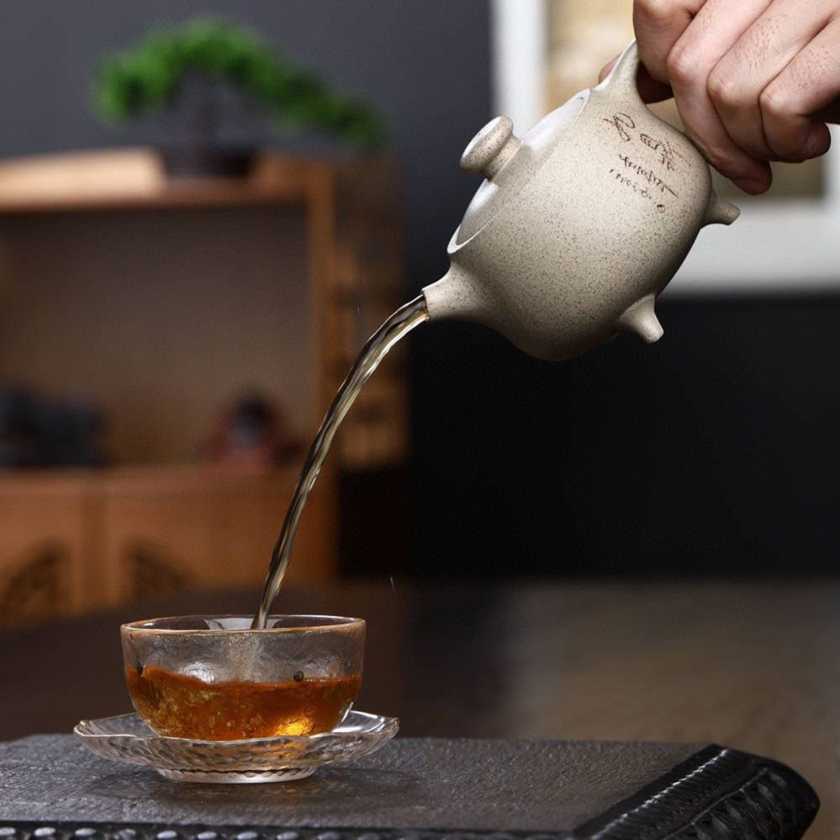 Yixing Purple Clay Teapot 200ml - Sesame White Duan Ni Three-Legged Tripod Zisha Pot