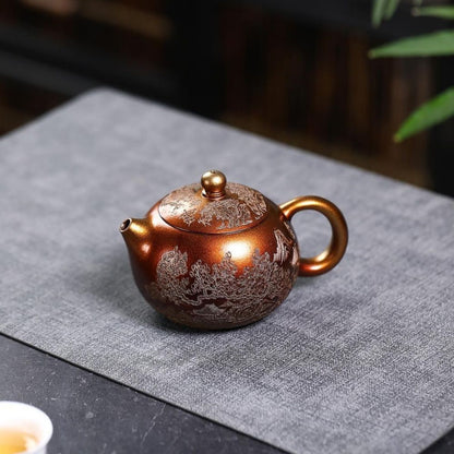Golden Sand Elegant Scenery Xishi Teapot - Shell-Fired Stone Red Clay 320ml