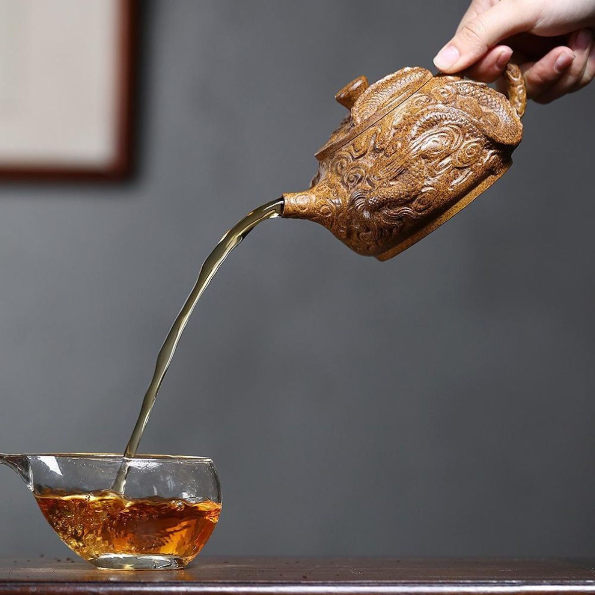 Handmade Yixing Purple Clay Teapot 380ml - Wood-Fired Dragon Bone Gold Sand Coiling Dragon Xi Shi Gongfu Tea Pot
