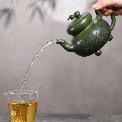 Baifu Gourd Yixing Teapot | Emerald Green Clay | 440ml Handcrafted Zisha