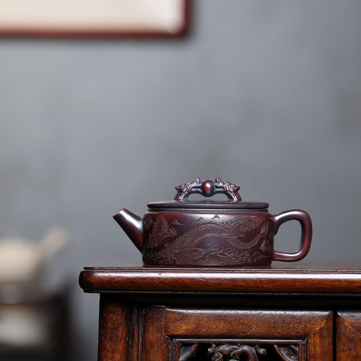 Shuang Long Xi Zhu Yixing Teapot | Raw Gu Wu Ni Ancient Dark Clay | Handcrafted 260ml