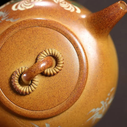 Yixing Purple Clay Teapot "Birds & Flowers Double Ring" 190ml - High-Fired Duan Ni with Clay Painting