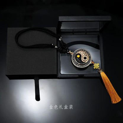 Rotating Bagua Compass Car Charm | Yin-Yang Ruyi Talisman for Safe Travels | Gold & Silver