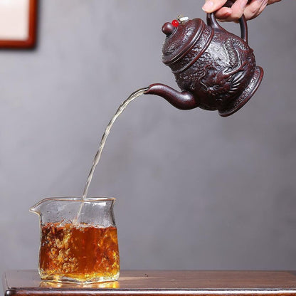Yin Long Jin Zun Yixing Teapot | Raw Tie Xue Hong Sha Iron-Red Clay | Handcrafted 390ml