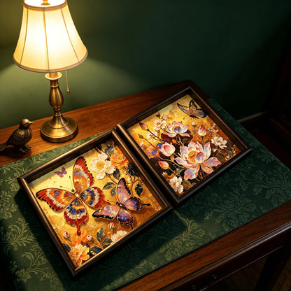Golden Butterfly Tea Tray Set of 2 – Decorative Dry Tea Tray & Jewelry Organizer