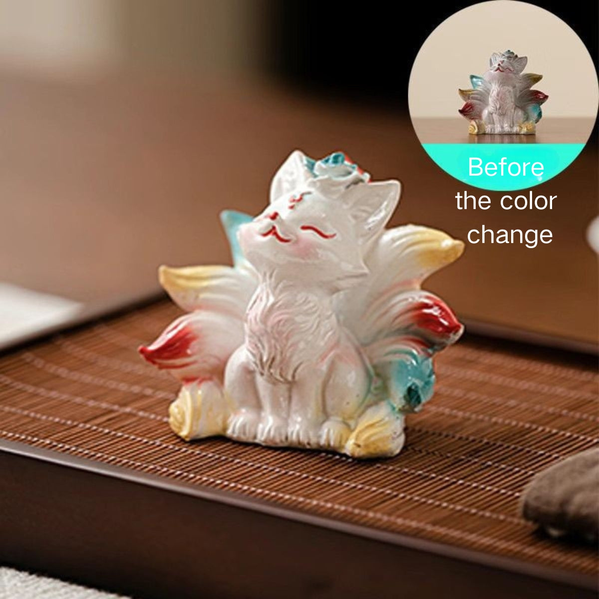 Nine-Tailed Fox Color-Changing Tea Pet – Colorful Ceramic Sculpture
