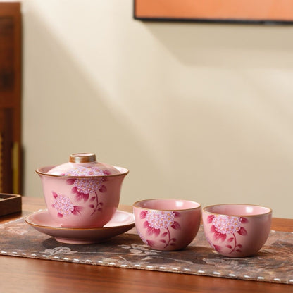 Pink Cherry Blossom Gaiwan Tea Set