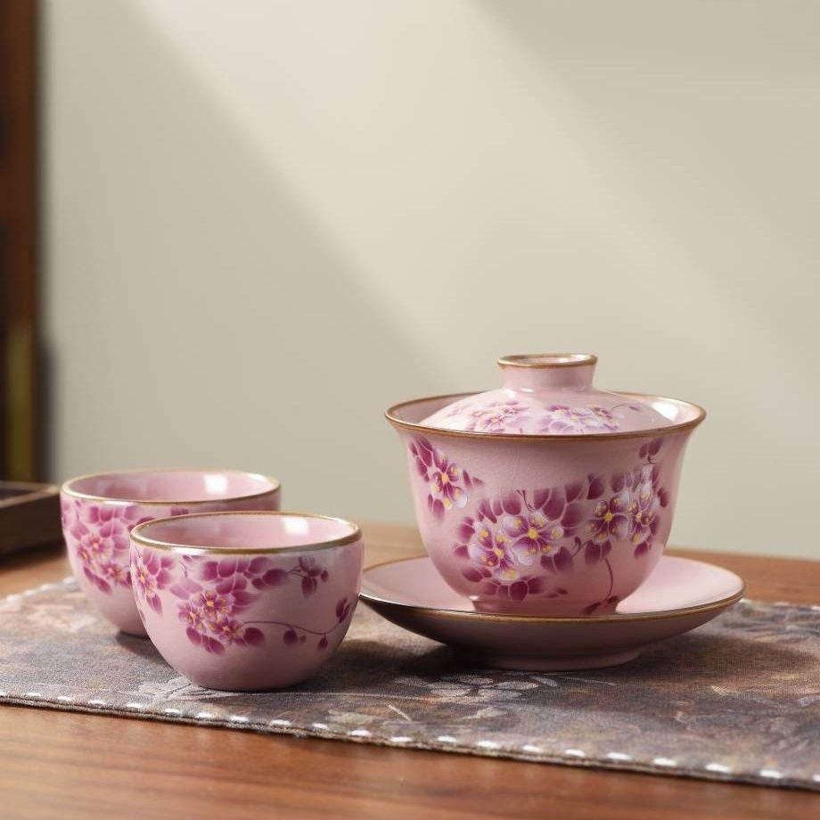 Pink Cherry Blossom Gaiwan Tea Set