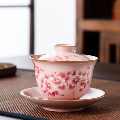 Pink Cherry Blossom Gaiwan Tea Set