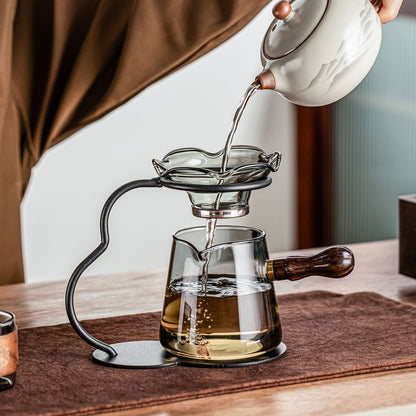 Glass Fair Cup with Integrated Tea Strainer & Stand – Minimalist Tea Ware Set
