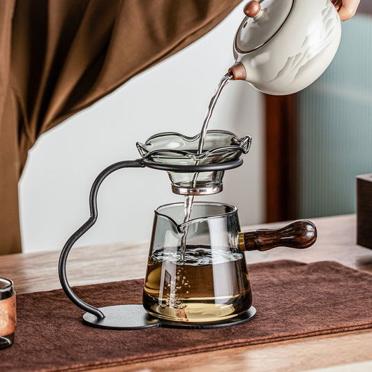 Glass Tea Pitcher with Integrated Strainer & Stand – 300ml Minimalist Gongfu Fairness Pitcher
