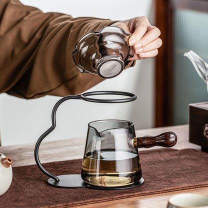 Glass Fair Cup with Integrated Tea Strainer & Stand – Minimalist Tea Ware Set