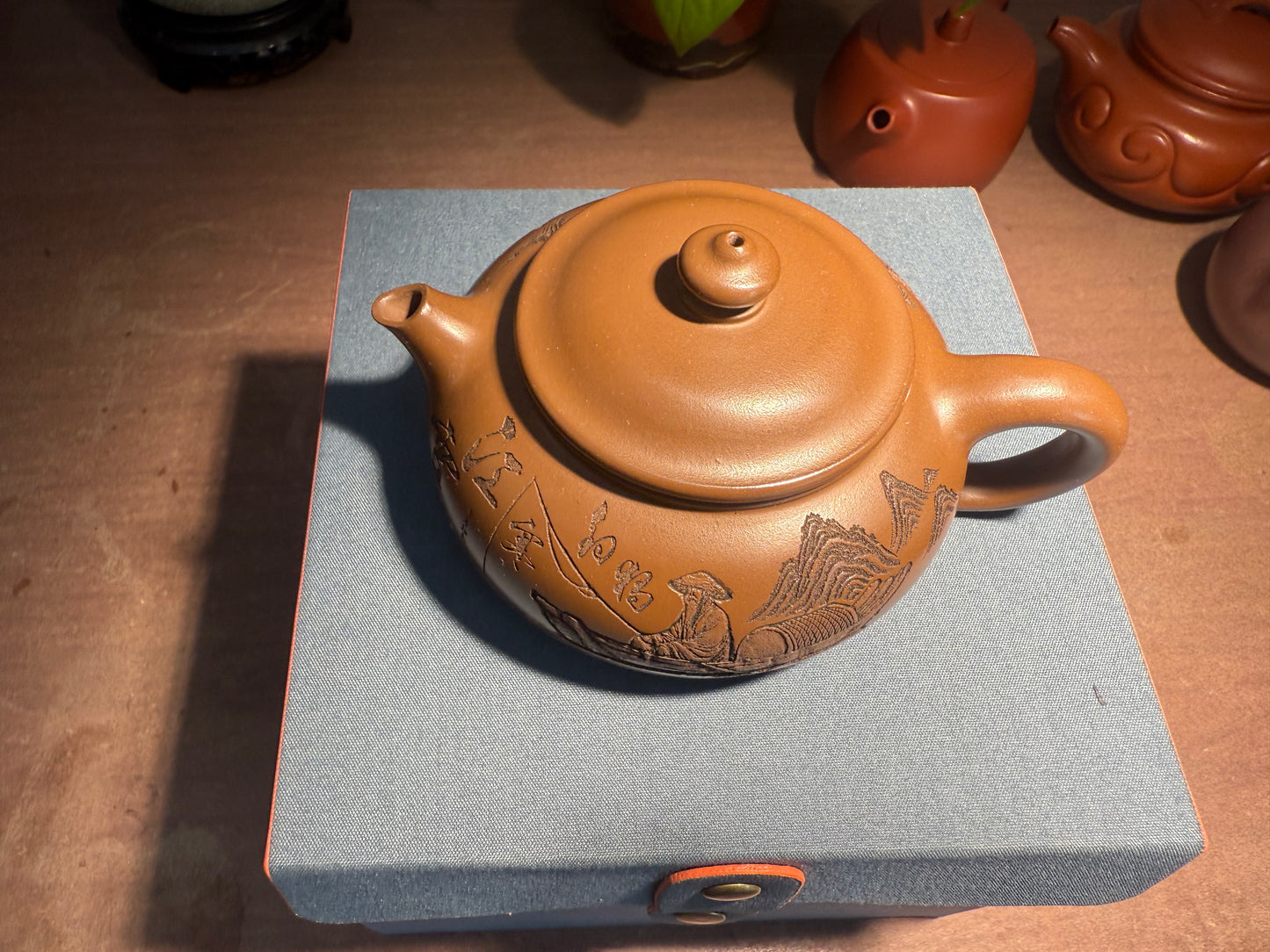Yixing Semi-Handmade Purple Clay Teapot | Fisherman Fishing on Mountain Design 200ml