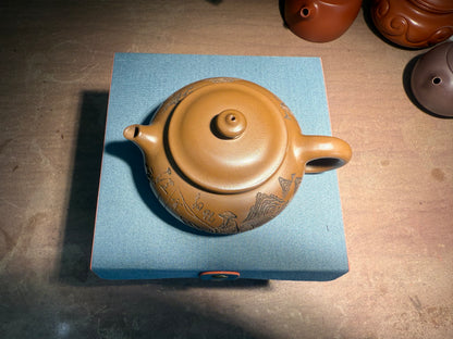 Yixing Semi-Handmade Purple Clay Teapot | Fisherman Fishing on Mountain Design 200ml