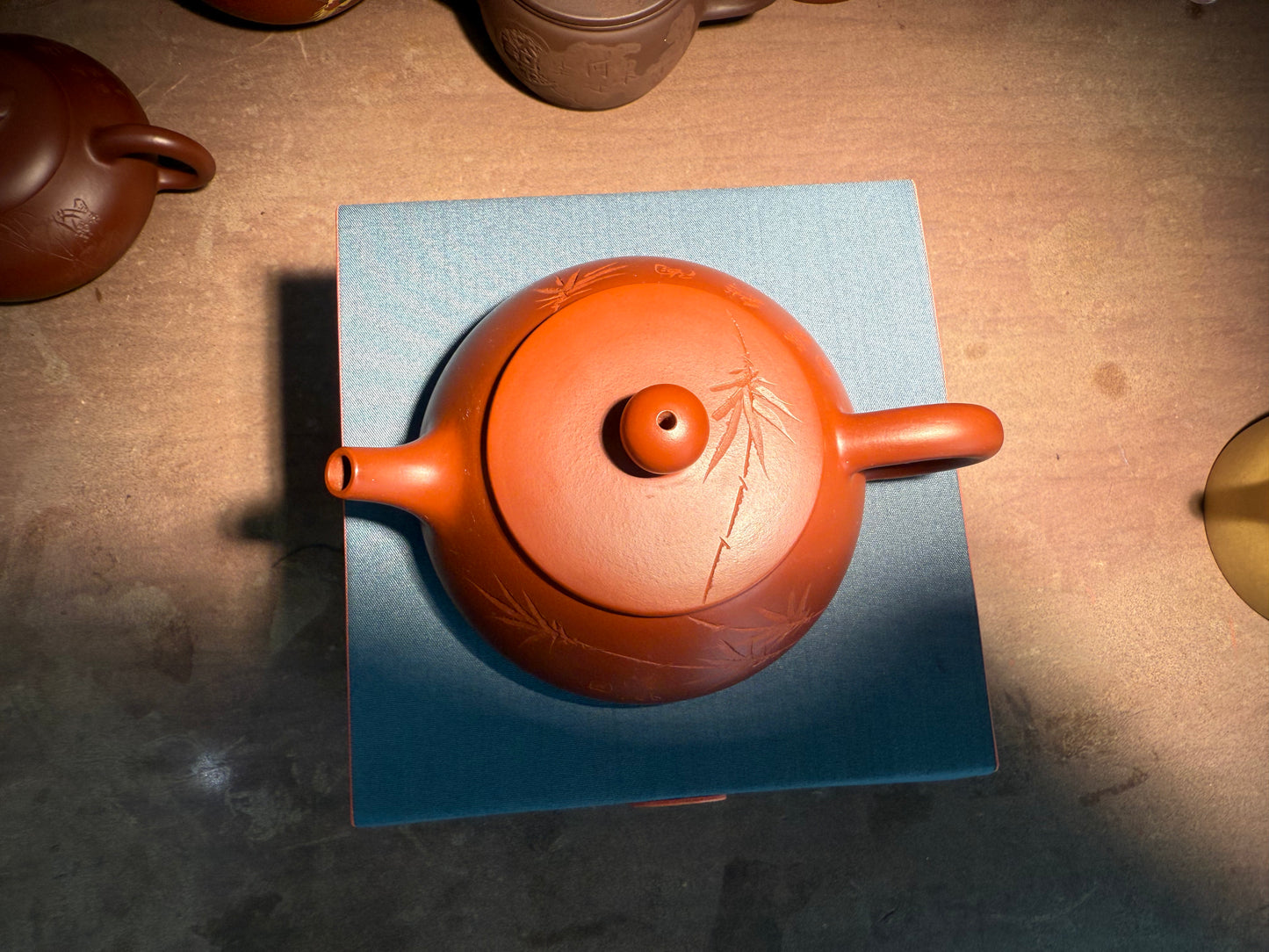 Yixing Semi-Handmade Purple Clay Teapot | Exquisite Bamboo Carving 220ml