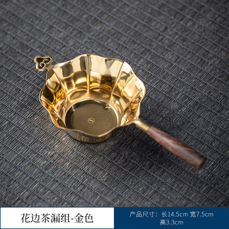 Gold Decorative-Rim Stainless Steel Tea Strainer