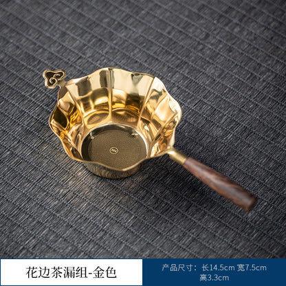 Gold Decorative-Rim Stainless Steel Tea Strainer