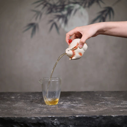 Yutu Hand-Grip Teapot — Handcrafted White Duanni Clay, 130ml