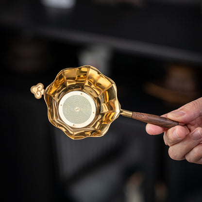 Gold Decorative-Rim Stainless Steel Tea Strainer