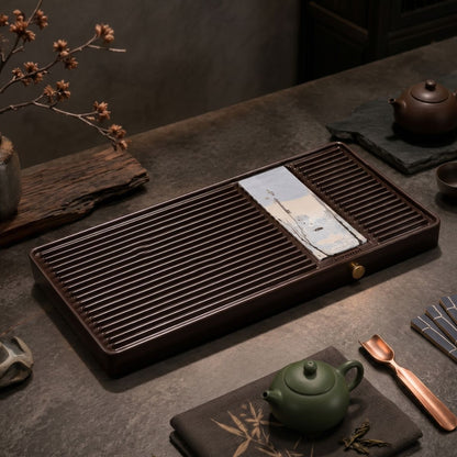 Luxury Natural Stone Tea Tray | 32-Count Cotton Bakelite Board | Wet & Dry Brewing | Premium Custom Edition
