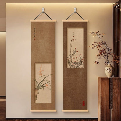 Four Gentlemen Chinese Hanging Scroll Painting – Plum, Orchid, Bamboo & Chrysanthemum | 30×120cm