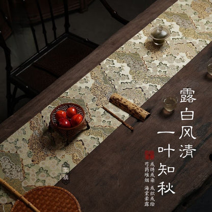 Chinese Double-Sided Brocade Table Runner – Tea Ceremony Cloth | Gold Cloud & Gold Peony (4 Sizes)