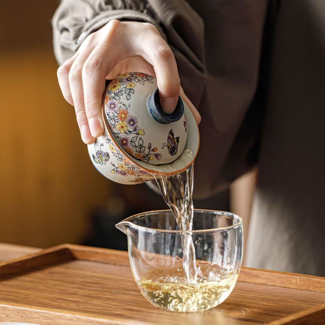 Qinghua Huoshi Hong Caramel Glaze Portable Travel Gaiwan Tea Set (Gaiwan 100ml + Pitcher 180ml + 2 Cups 20ml)