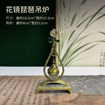 Hua Jing Pipa Hanging Incense Burner Gift Set – Alloy | W10.3cm × H18.5cm | 3 Premium Loose Incenses