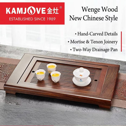 Kamjove Wenge Wood Tea Tray Set | New Chinese Style | Dry Brewing Tea Table — 2 Sizes