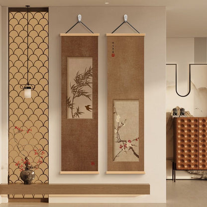 Four Gentlemen Chinese Hanging Scroll Painting – Plum, Orchid, Bamboo & Chrysanthemum | 30×120cm