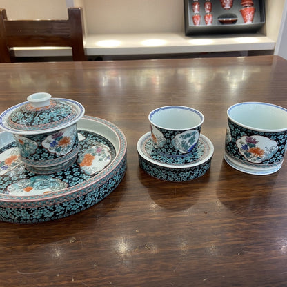 Jingdezhen Ink Ground Ice Plum Gongfu Tea Set – 5-Piece Gift Box