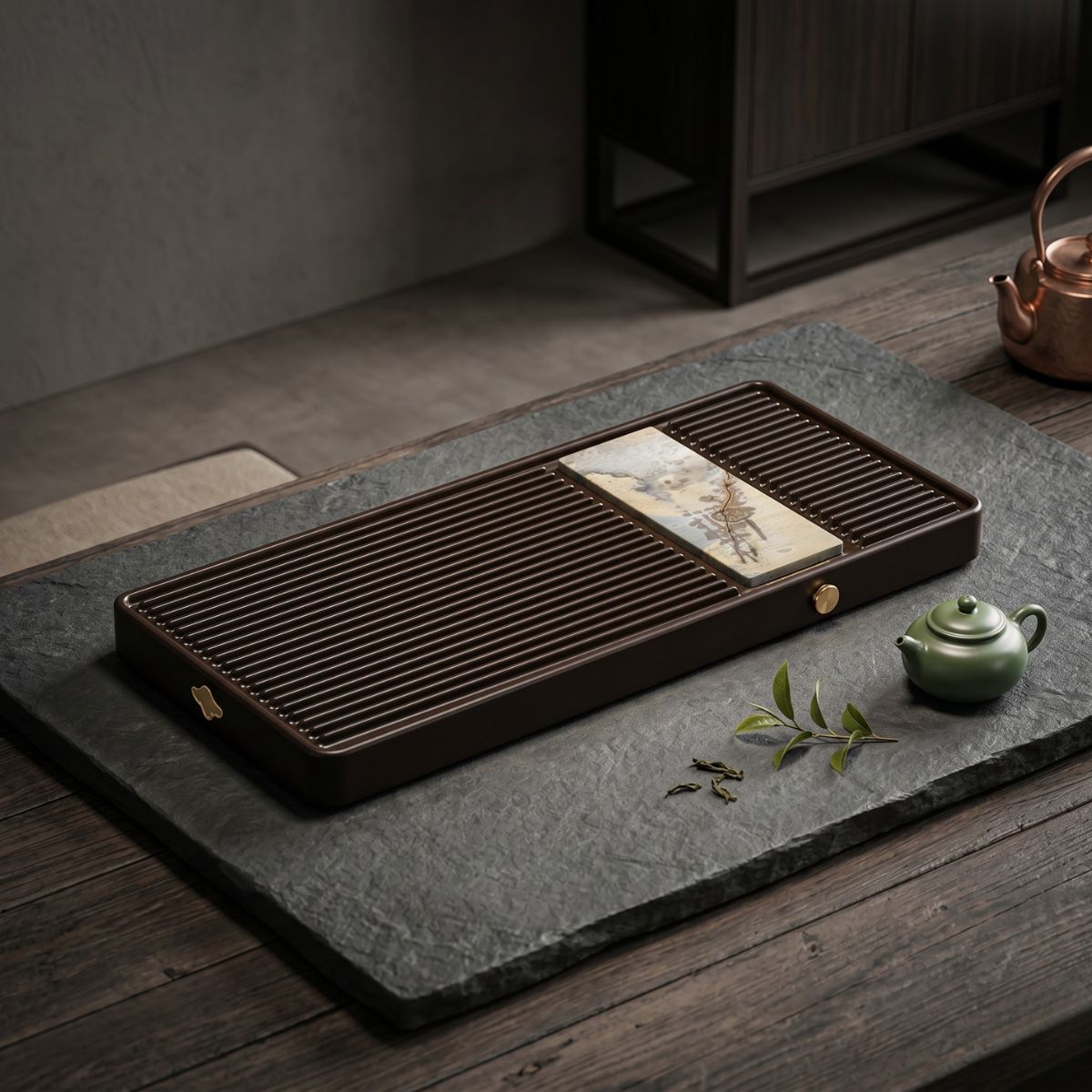 Luxury Natural Stone Tea Tray | 32-Count Cotton Bakelite Board | Wet & Dry Brewing | Premium Custom Edition