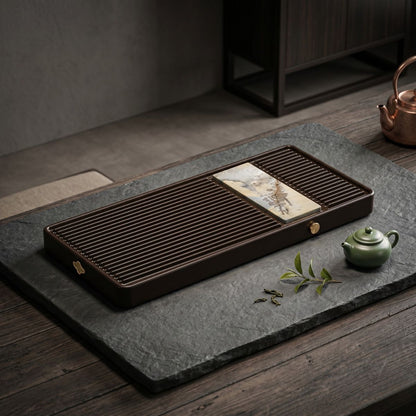 Luxury Natural Stone Tea Tray | 32-Count Cotton Bakelite Board | Wet & Dry Brewing | Premium Custom Edition