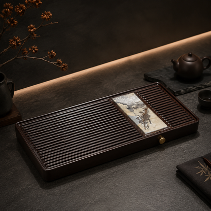 Luxury Natural Stone Tea Tray | 32-Count Cotton Bakelite Board | Wet & Dry Brewing | Premium Custom Edition