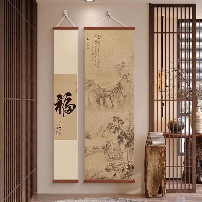 Chinese Ink Art Wall Scroll Set – Narrow & Wide | Tea Room Wall Decor Hanging Painting