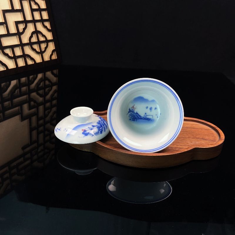 Jingdezhen Blue & White Landscape Gongfu Tea Set – Underglaze Porcelain | 5-Piece