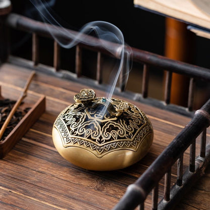 Ruyi Coil Incense Burner Gift Set – Brass | 3 Fragrances (Sandalwood, Agarwood & Mugwort, 40 Coils Each)