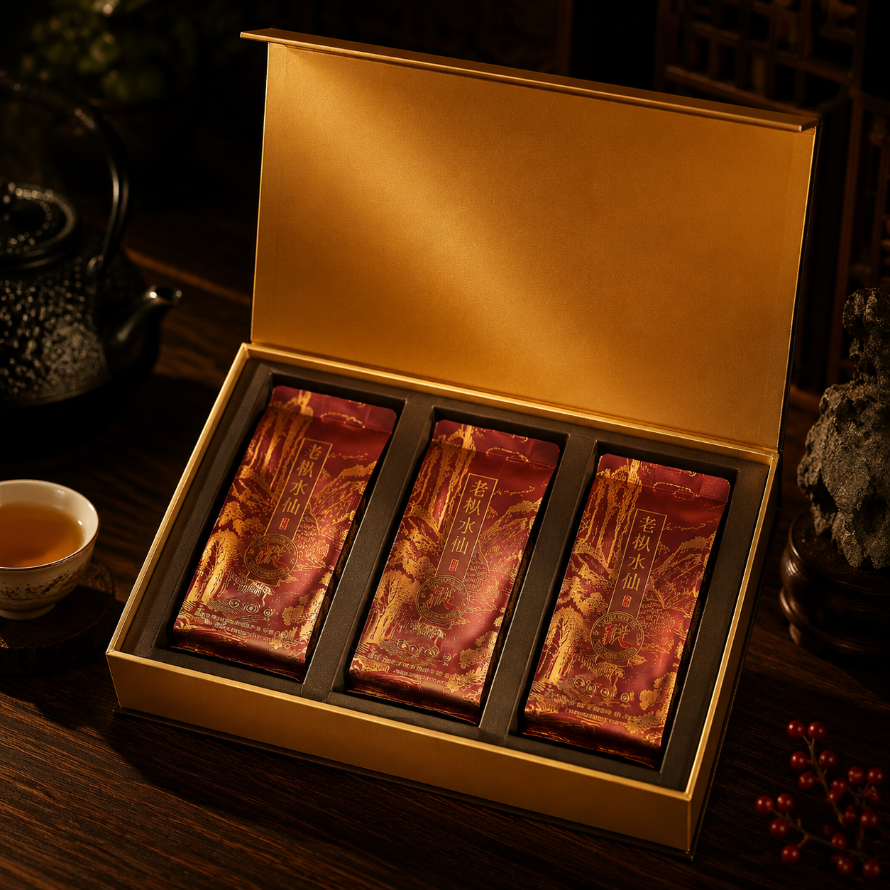 Lao Cong Shui Xian Gift Box – Ancient Bush Wuyi Rock Oolong Tea | 6 Sachets × 8.5g