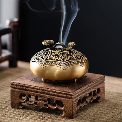 Ruyi Coil Incense Burner Gift Set – Brass | 3 Fragrances (Sandalwood, Agarwood & Mugwort, 40 Coils Each)