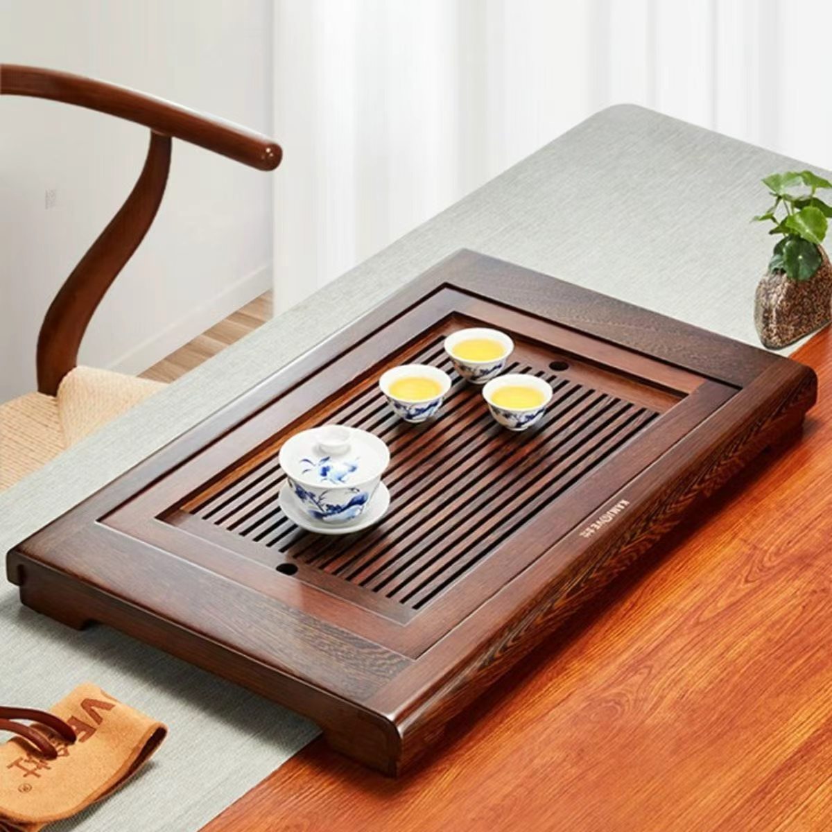 Kamjove Wenge Wood Tea Tray Set | New Chinese Style | Dry Brewing Tea Table — 2 Sizes