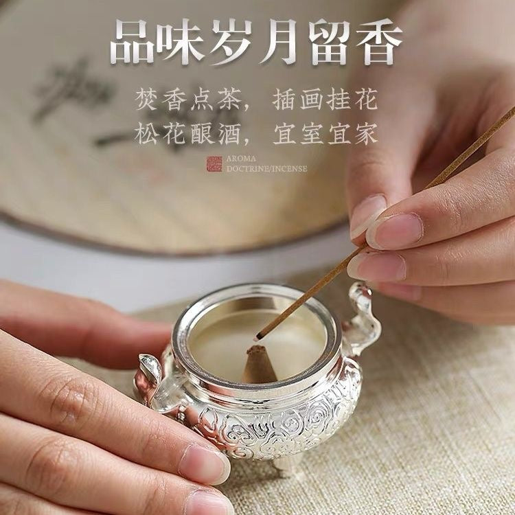 Silver-Gilded Alloy Incense Burner 3-Piece Set – Burner, Tower Incense Mold & Spoon