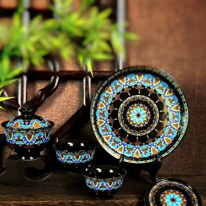 Jingdezhen Black Gold Enamel Gongfu Tea Set – Fàlàng Cǎi Porcelain | 5-Piece