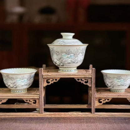 Jingdezhen Ink Wash Snow Landscape Gongfu Tea Set – Mò Cǎi Xuě Jǐng | Gift Box | 5-Piece