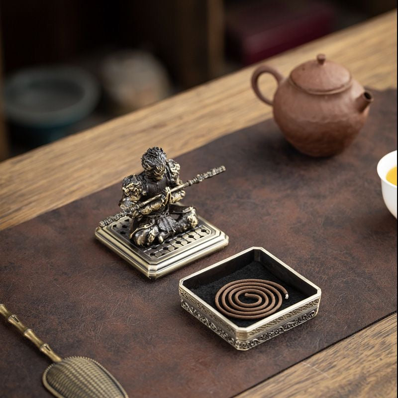 Sun Wukong Victorious Fighting Buddha Alloy Coil Incense Burner Gift Set – 3 Premium Fragrances Included