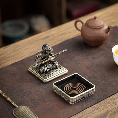 Sun Wukong Victorious Fighting Buddha Alloy Coil Incense Burner Gift Set – 3 Premium Fragrances Included